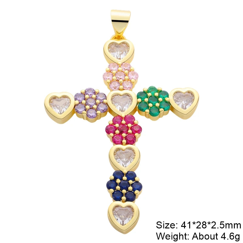 Religious Talisman Jewelry Accessories Handmade 18K Real Gold Plated Cz Paved Catholic Christian Cross