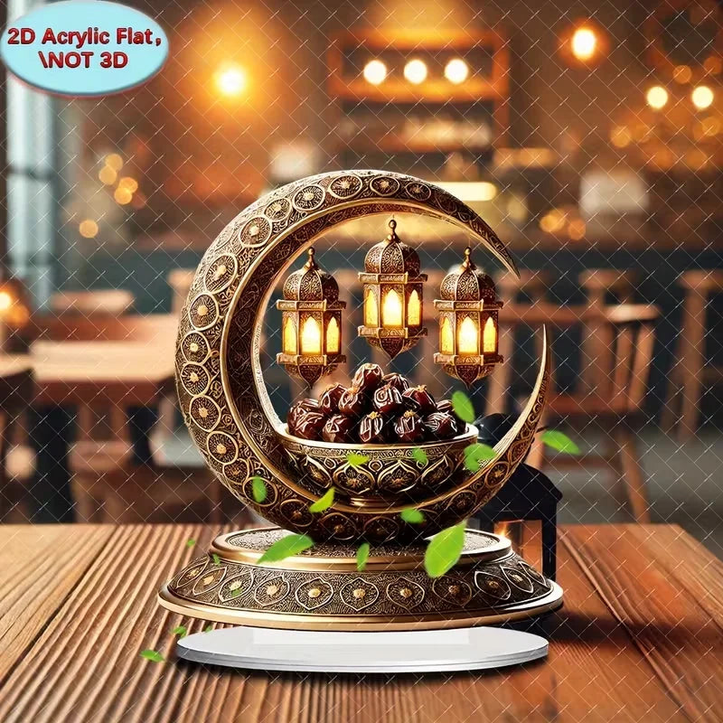 2D flat golden crescent lantern for Ramadan