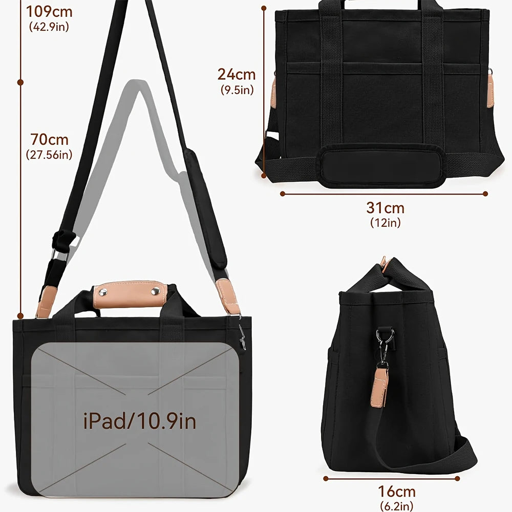 Women’s Canvas Tote Bag with Multiple Pockets, Large Capacity Shoulder Messenger Bag.