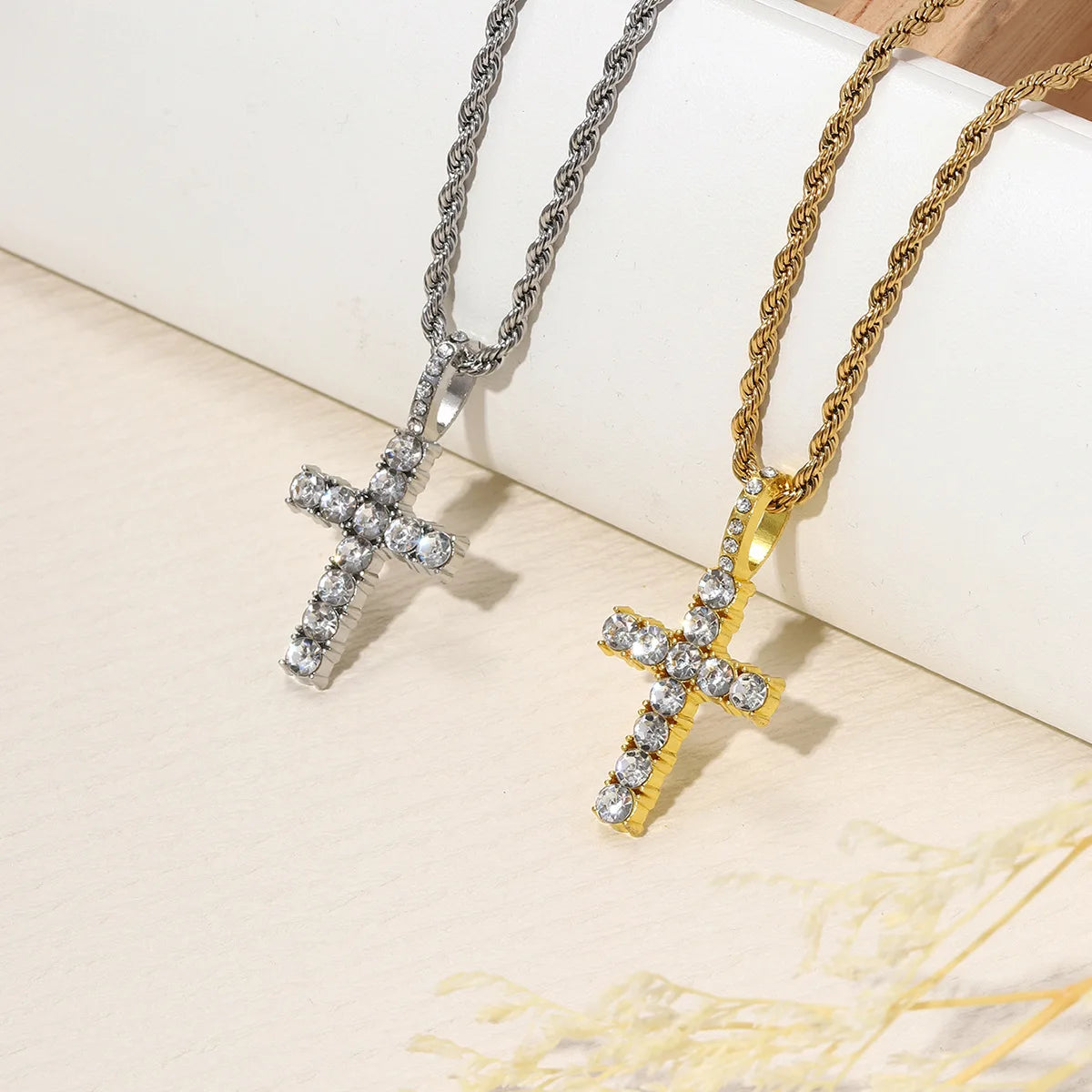 Cross Necklace for Men Gold Necklace for Women Cross Jewelry Silver Plated Solid Iced Cubic Zirconia Stainless Steel Pendant