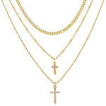 Cross Necklace Triple Chain Statement Necklace with Zircon Crystal Cross Pendant Jewelry Gifts for Women & Teen Girls.