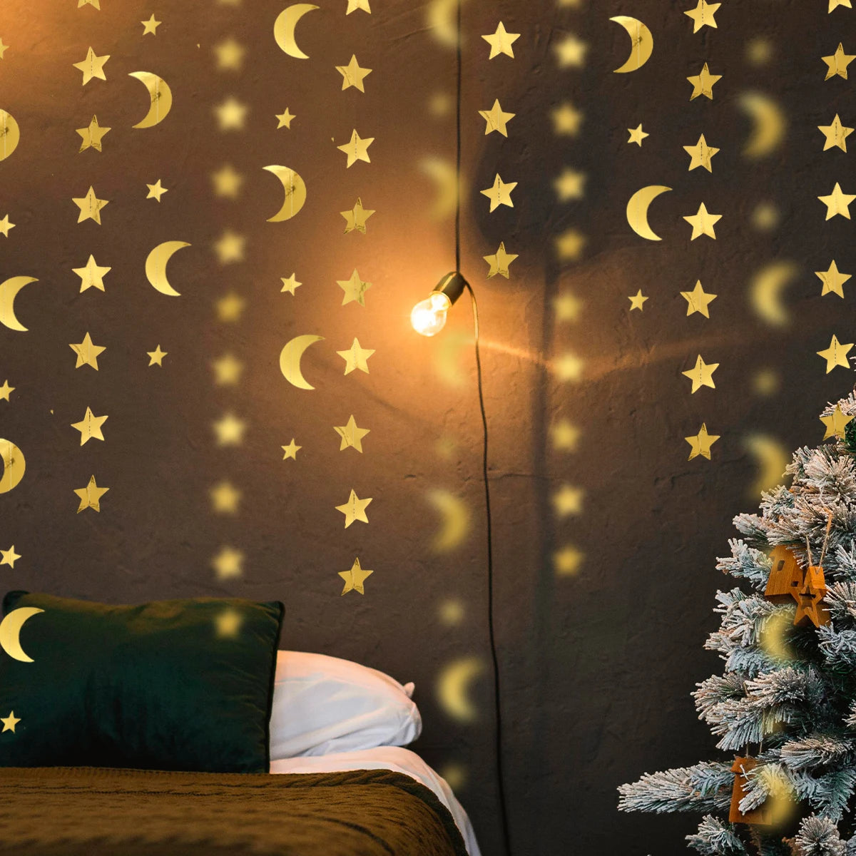 Ramadan Gold Glitter Moon Star Hanging Garland Eid Mubarak Home Decor Ramadan Kareem Islamic Muslim Party Eid Al-Fitr Gifts