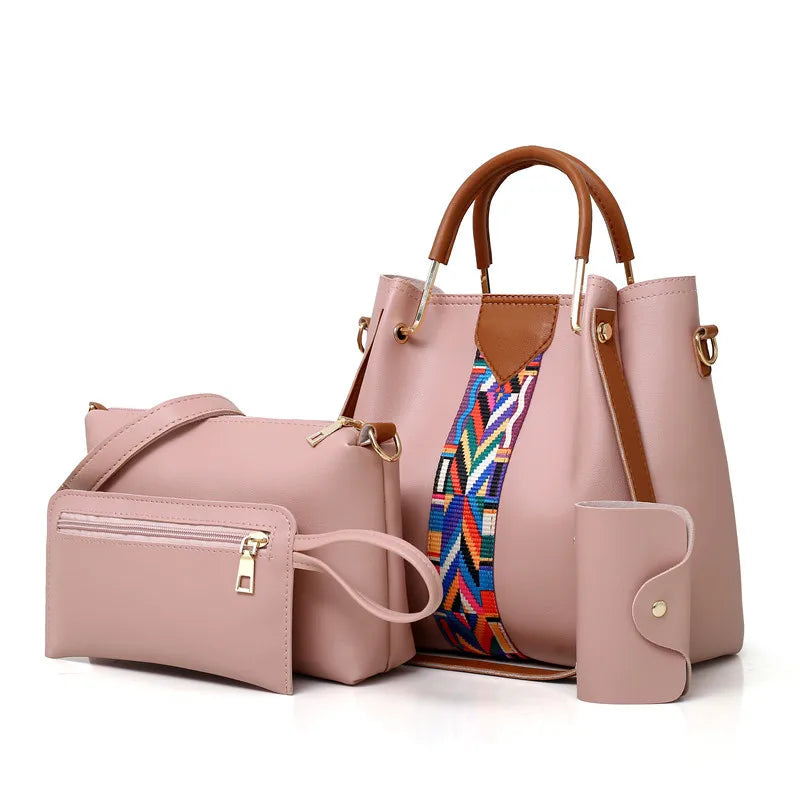 Women's Handbag New Fashion 4-Piece Set Tote Shoulder Crossbody Bag.