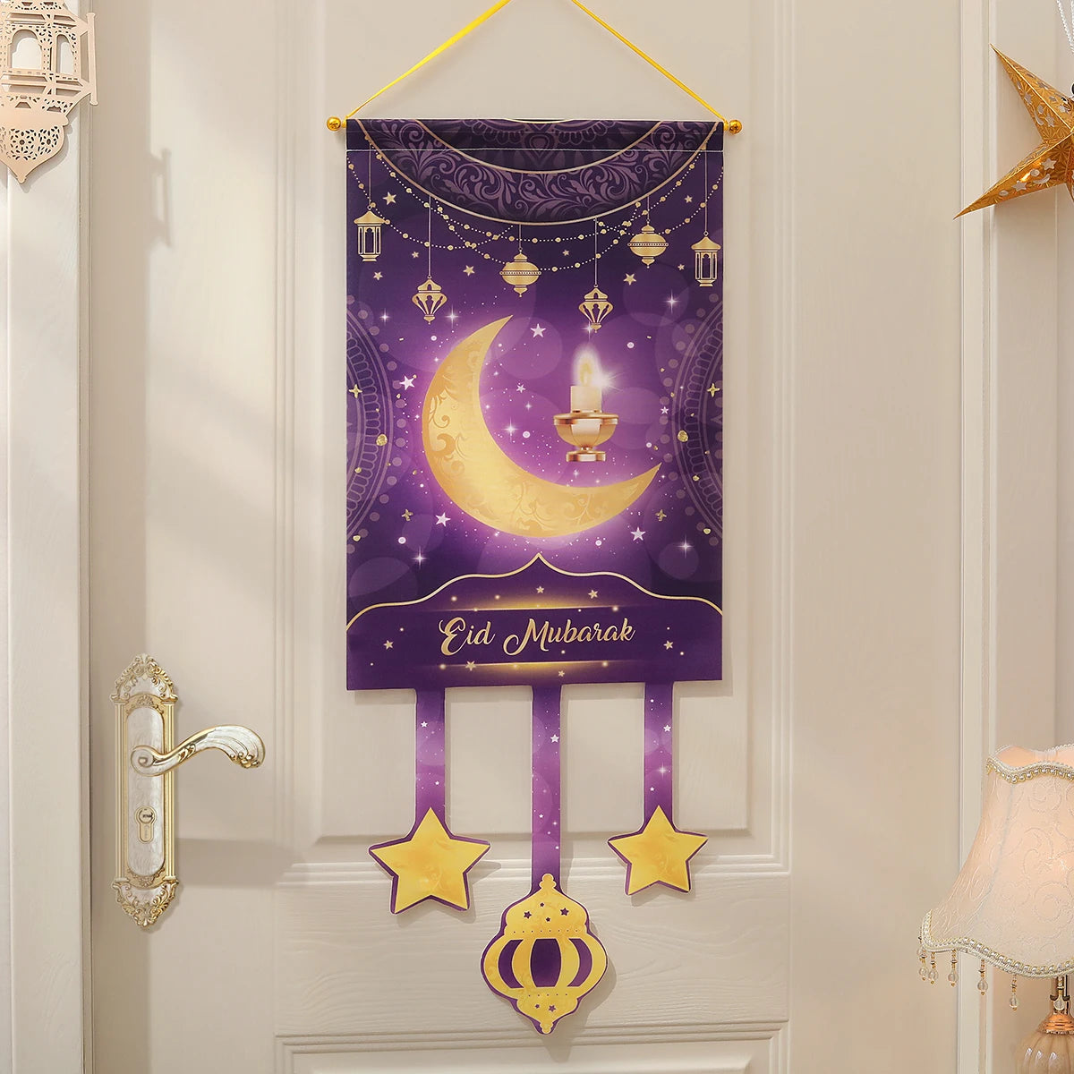 Ramadan Irregular Flag Hanging Moon Stars Door Hanging Wall Decoration Party Decoration Hanging Pieces Banner 1 Set 1 Piece
