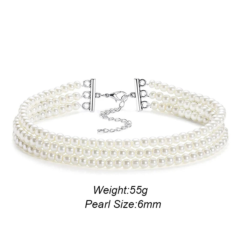 Fashion Elegant Women 3-5 Layer White Pearl Choker Necklaces Bohemian Creative Design Wedding Anniversary Female Jewelry