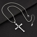 Religious Cross Necklace Iced Out Crystal Pendant Titanium Steel Cuban Chain Men's Trendy Jewelry