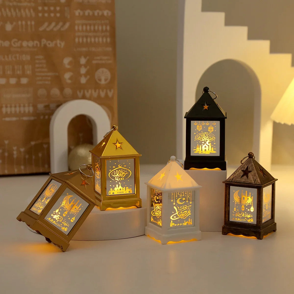 EID Mubarak Wind Lantern Ornaments Ramadan LED Portable Lamp Eid Al Adha Gifts Muslim Gurbang Ramadan Decoration for Home