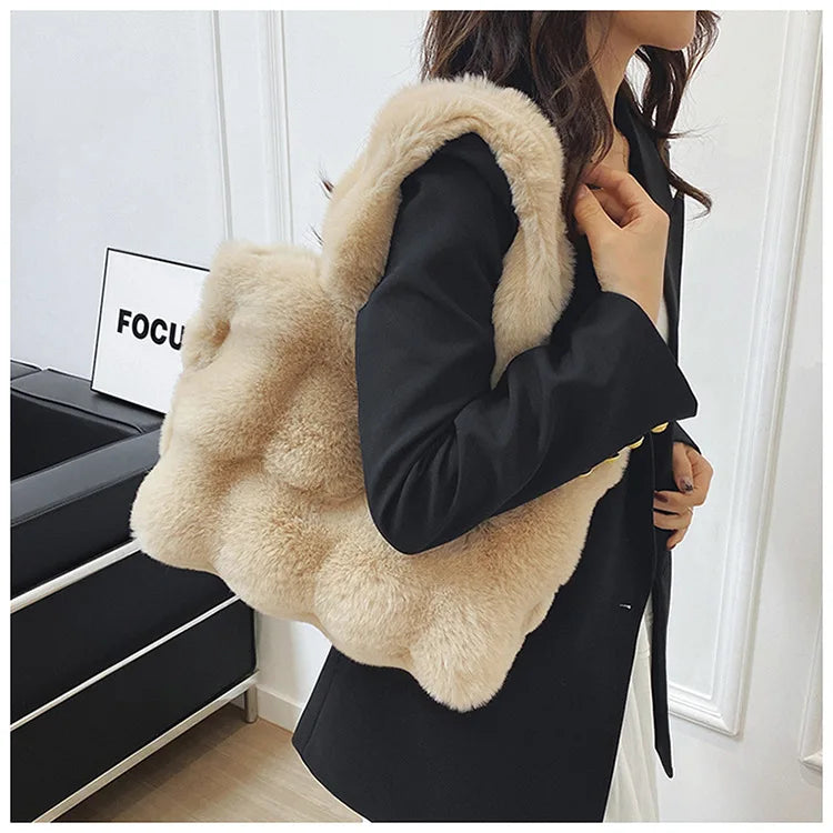 Ladies Hand-held Tote Bag Fashion Large Capacity Plush Crossbody Bags for Women.