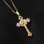 Jesus Cross Necklace for Women Men Retro Copper Zircon Colorful Cross Virgin Mary Pendants Jewelry