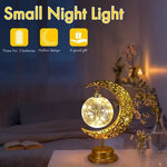 Rotating Ramadan LED Lamp Iron Crescent Moon and Stars Eid Mubarak Night Light for Middle Eastern Home Decor Tabletop Light