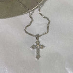 Shiny Crystal Zircon Cross Pendant Necklace for Women Girls Punk Silver Color Thin Chain Necklace