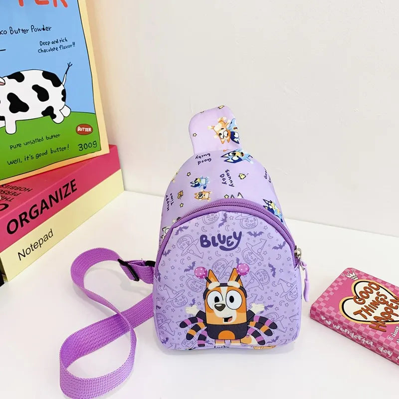 Bingo Friends Children's Bag Cute Bluey Family kids Chest Bag Kindergarten Cartoon Light Crossbody Bag.