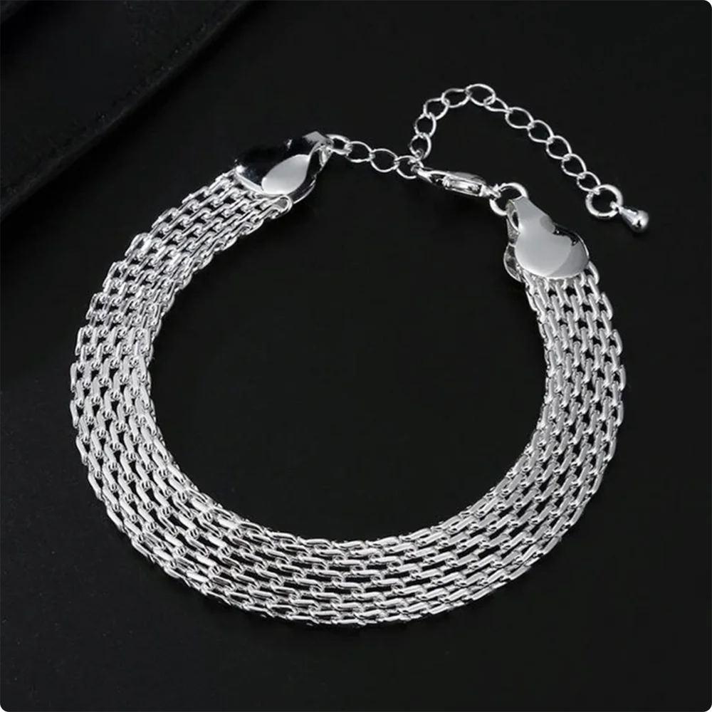 925 Sterling Silver Bracelet for Women, Exquisite and Stylish Woven Chain, Wedding Party, Christmas Gift Jewelry