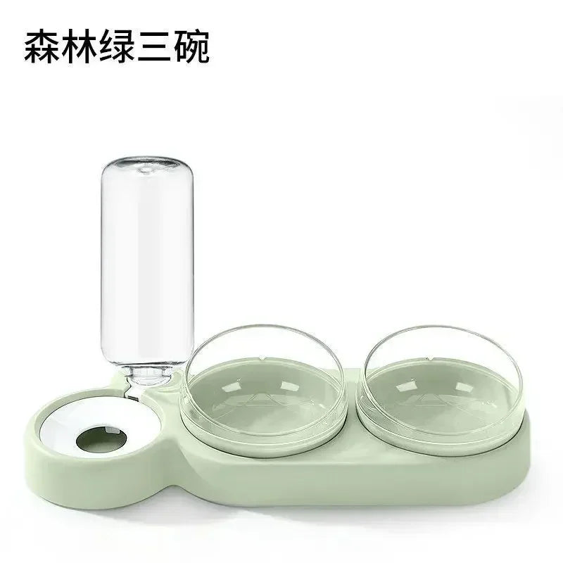 Pet Cat Food Bowl, Splash - Water proof, Three Bowl Neck Protection, Automatic Feeder, Water Storage Dispenser