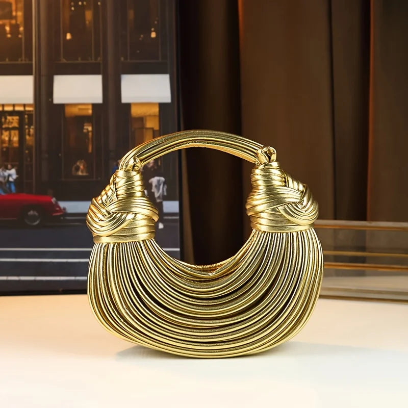 Handbags for Women 2026 New Gold Luxury Designer Brand Handwoven Noodle Bag.