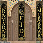 VIKAMA Eid Mubarak Door Banner Ramadan Decoration 2026 Porch Couplets Islamic Muslim Party Decoration