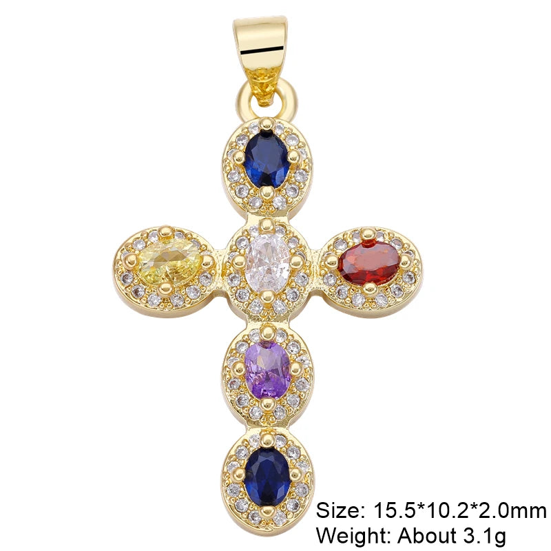 Religious Talisman Jewelry Accessories Handmade 18K Real Gold Plated Cz Paved Catholic Christian Cross