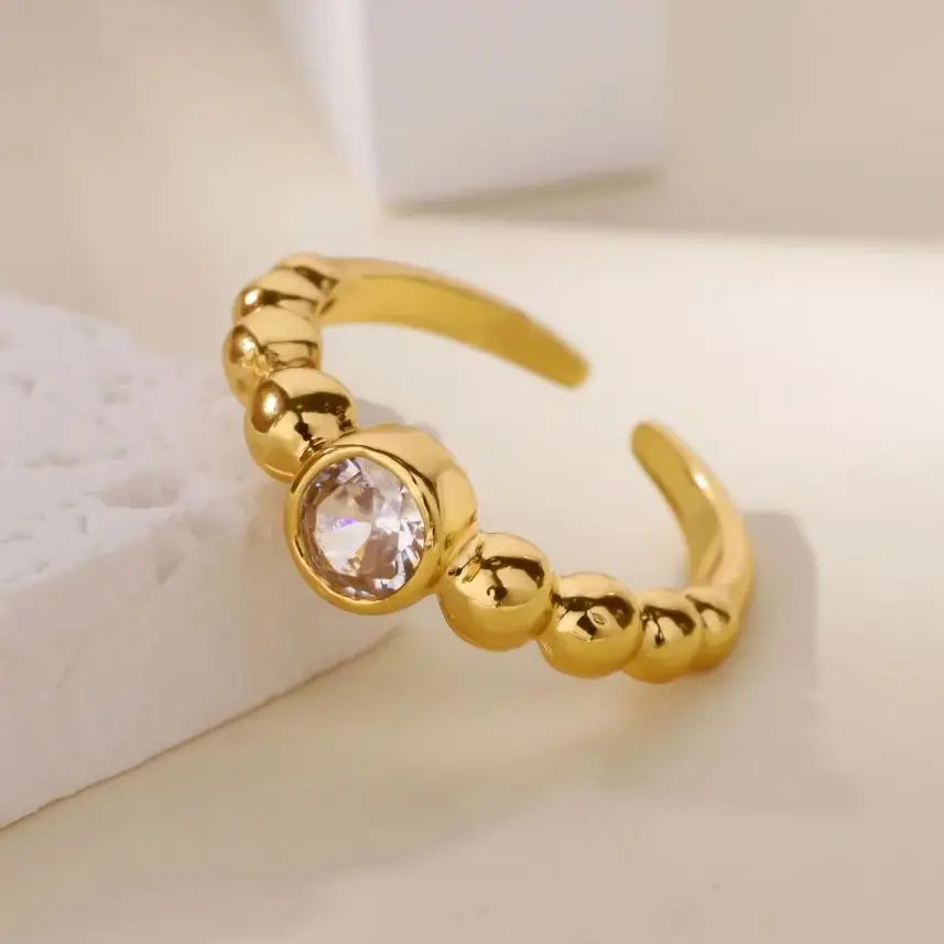 Luxury Zircon Round Rings For Women 18K Gold Plated Crystal Geometric Adjustable Ring Wedding Christmas Fashion Jewelry Gift