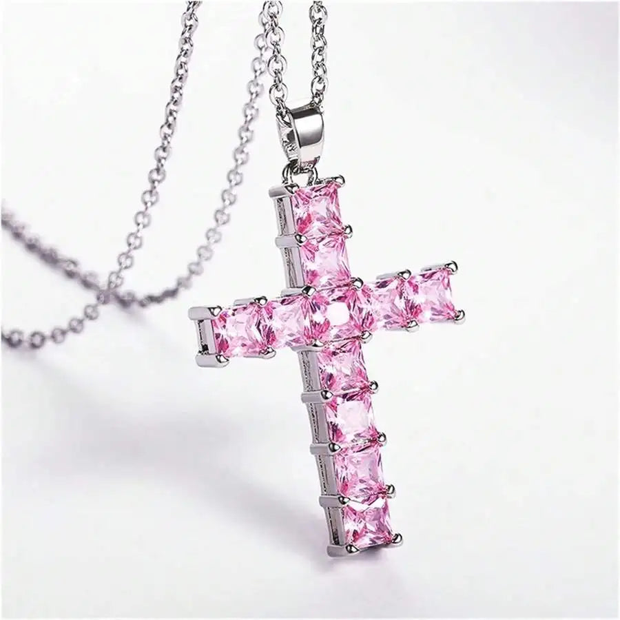 New Fashion Necklaces Female Pendants Gold Multi Color Crystal Jesus Cross Pendant For Women