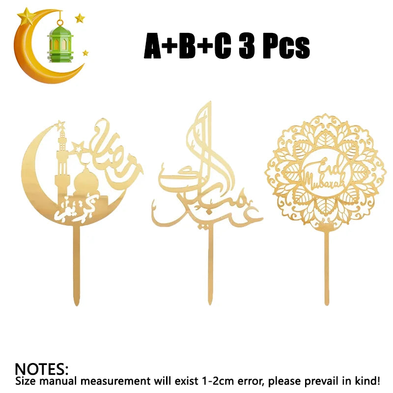 2026 Ramadan Eid Mubarak Gold Acrylic Cake Topper Set Muslim Ramadan Holiday Party Cake Decorations Party Home Decoration