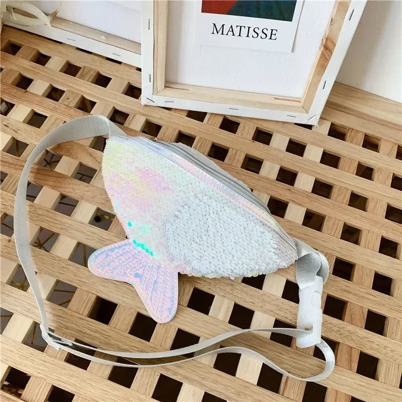 Fashion Kids Bag Sequin Fanny Pack for Girl- Coin Purse Small Belt Bag Shiny Mermaid Waist Pack Children Beach Bags