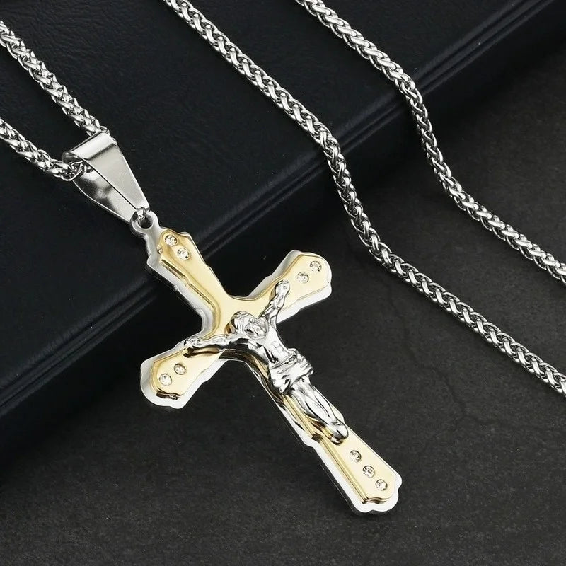 Fashion Jesus Cross Necklace Religious Faith Cross Jesus Jewelry Mens and Women's Necklace