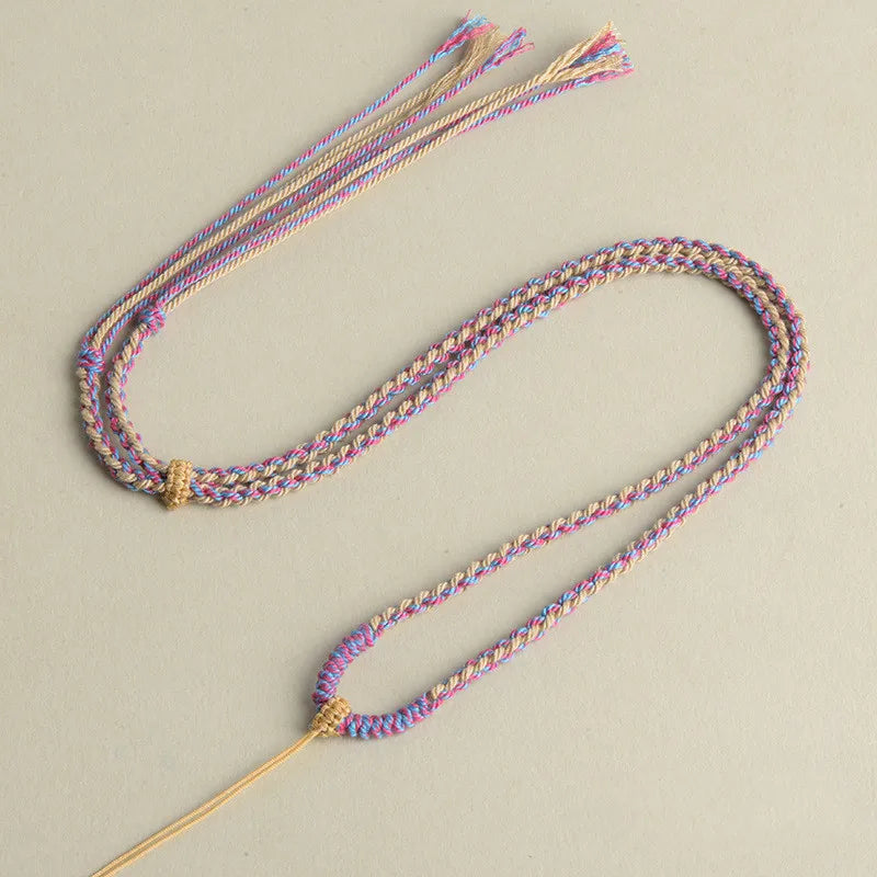 Necklaces for Women Cotton Chain Colorful Pendant Hand Knitted Jewelry on the Neck Retro Long Necklace Premium Couple Pendants