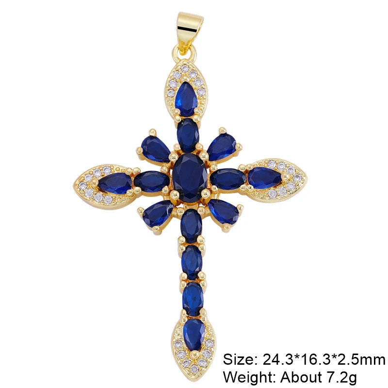 Religious Talisman Jewelry Accessories Handmade 18K Real Gold Plated Cz Paved Catholic Christian Cross