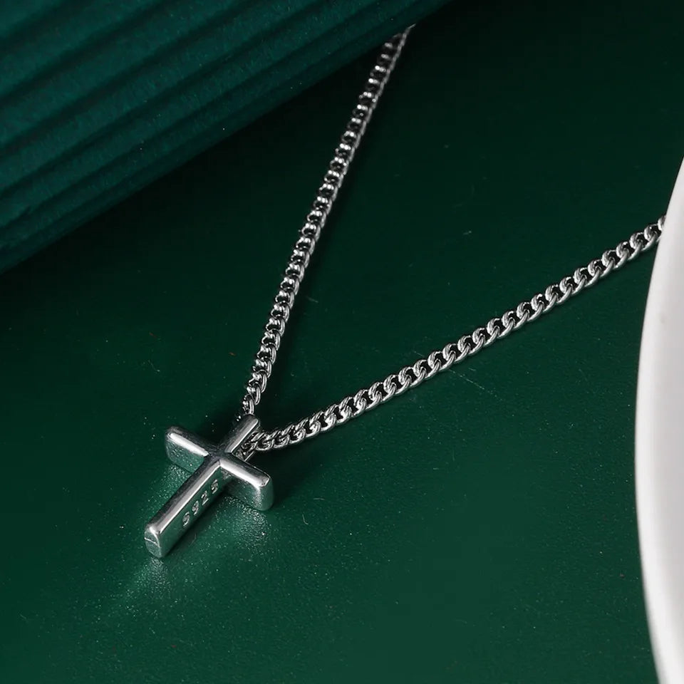 925 Sterling Silver Cross Pendant Necklace Dainty Minimalist Jewelry for Women.