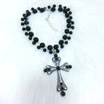 Y2K Jewelry Black Beads Crystal Cross Pendant Necklace Women Goth Accessories.