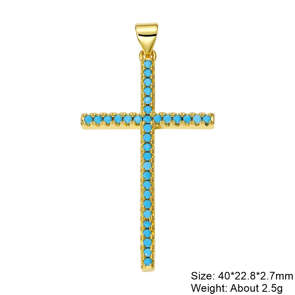 Religious Talisman Jewelry Accessories Handmade 18K Real Gold Plated Cz Paved Catholic Christian Cross