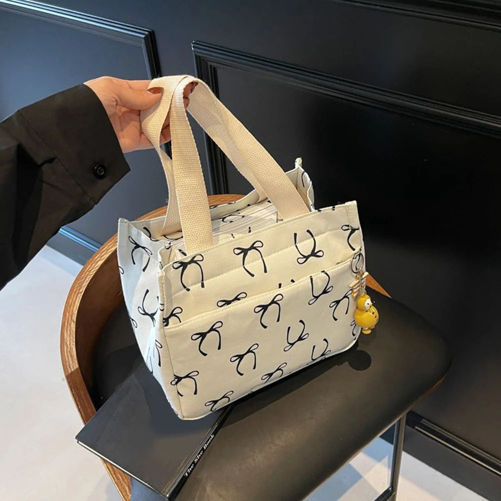 Casual Handbag with Handle Bow Print Tote Bag Lightweight Hobo Bag for Women.