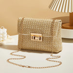 Fashion Straw Women Chain Shoulder Bag Woven High Capacity Buckle Closure Clutch Handmade Crossbody Bag Women