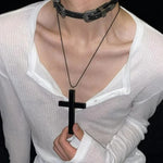 New Gothic Cool Y2K Wood Cross Pendants Necklaces Unisex Charm Chain Choker Necklace Fashion Jewelry