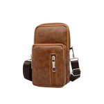 Men Leather Waist Bag Large Capacity Belt Bag Brown Shoulder Bags Crossbody Bags Multi-layer Buckle Mobile Phone Bag Bum Pouch