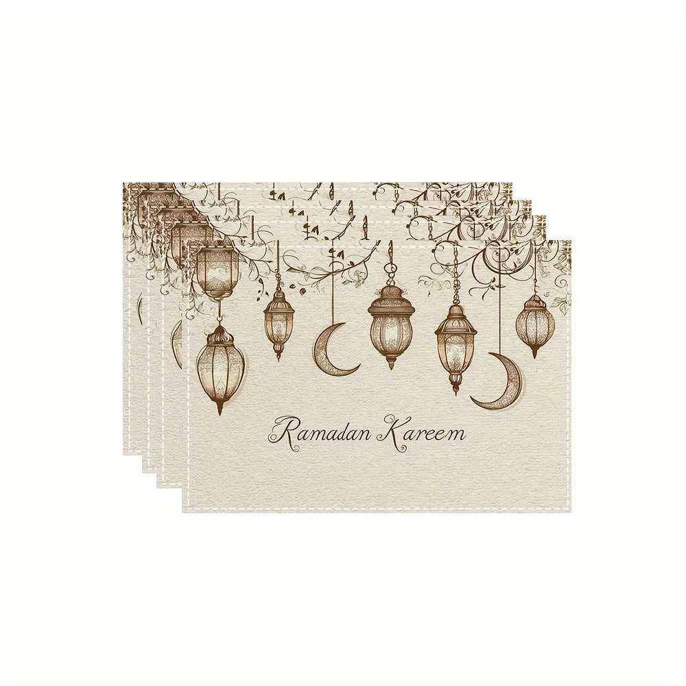 1 PC Happy Ramadan Lantern and Moon Pattern Placemats