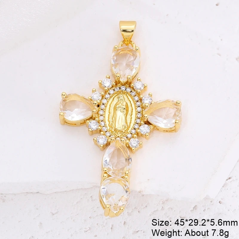 Religious Talisman Jewelry Accessories Handmade 18K Real Gold Plated Cz Paved Catholic Christian Cross