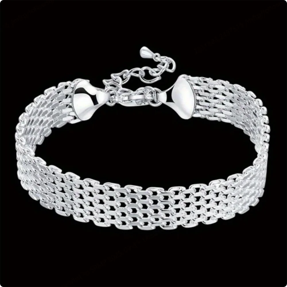925 Sterling Silver Bracelet for Women, Exquisite and Stylish Woven Chain, Wedding Party, Christmas Gift Jewelry