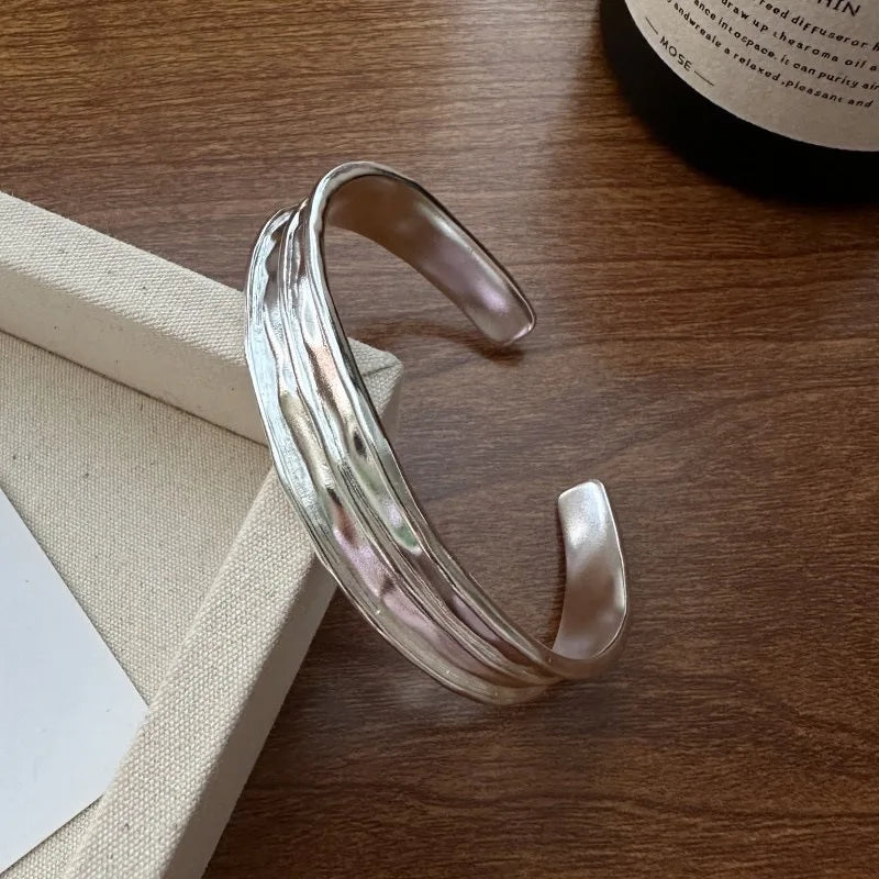 925 Sterling Silver Metal Bracelet for Women Vintage Handmade Wide Bracelet Birthday Gift