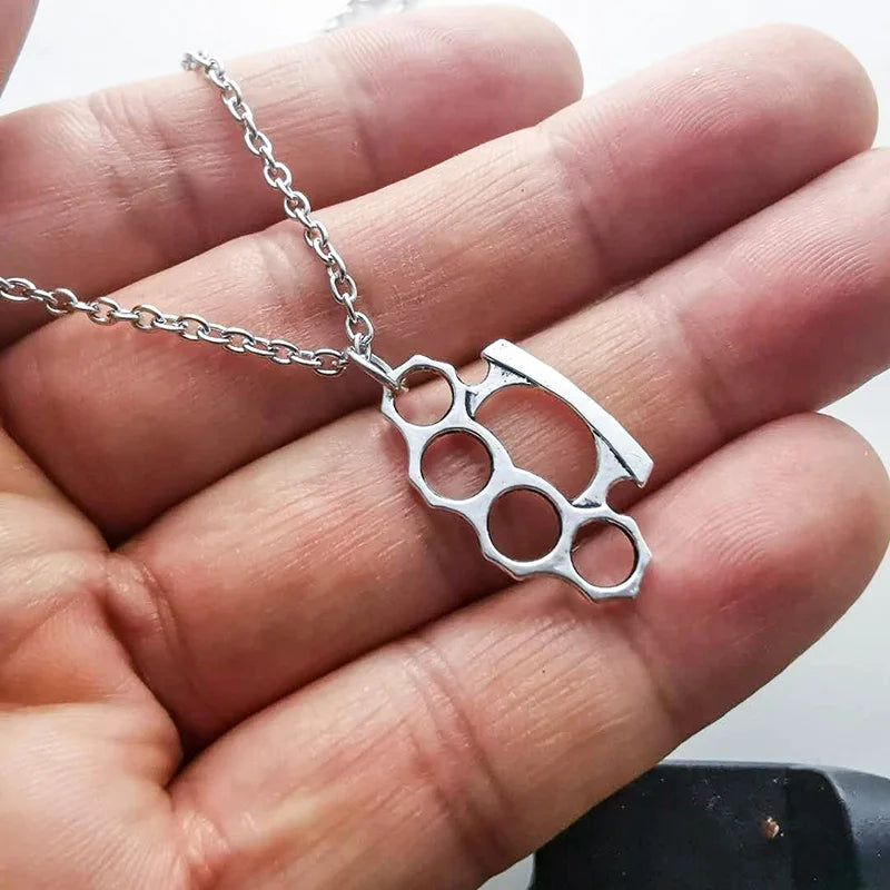 Brass Knuckles Pendant Necklace for Women Men Neck Chain Vintage Summer Gothic Goth Jewelry Trend Accessories Holiday Gifts