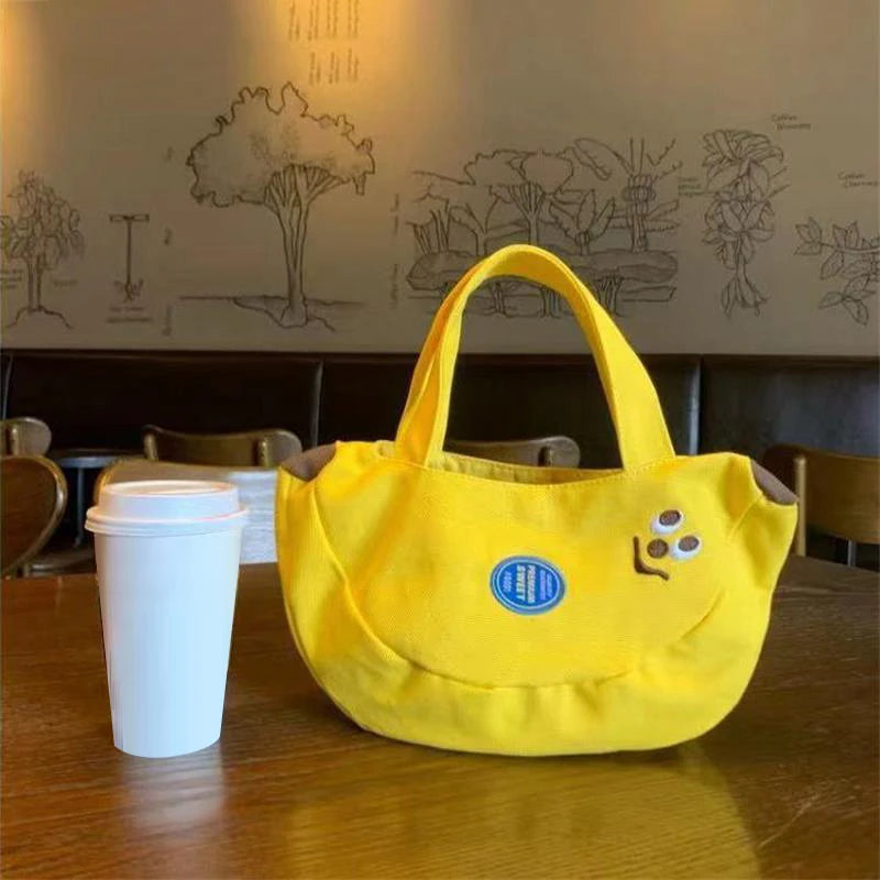 Hand Bag Cute Funny Banana Large Capacity Canvas Small Tote Bags Mother Kids Portable Shopping Purses Gift