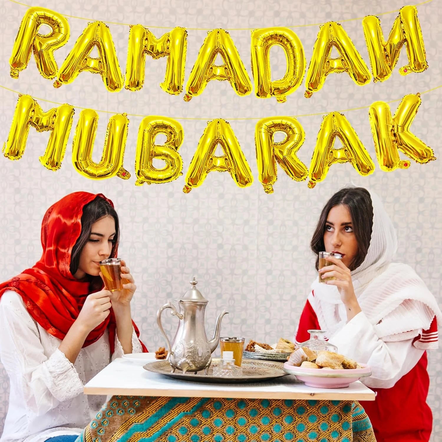 Golden RAMADAN MUBARAK letter Balloon Set, Happy Ramadan Decoration, Islamic Muslim Party Decoration Items Gift
