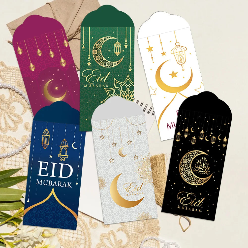 6pcs/18pcs Eid Mubarak Cash Envelopes Money Cards Ramadan Moon Decoration Eid Al-fitr Invitation Supplies