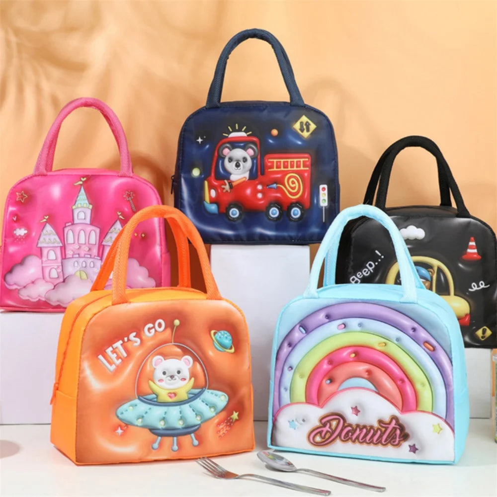 Kids Lunch Bag For School Portable Thermal Bag Children Cartoon Insulated Lunch Bag.