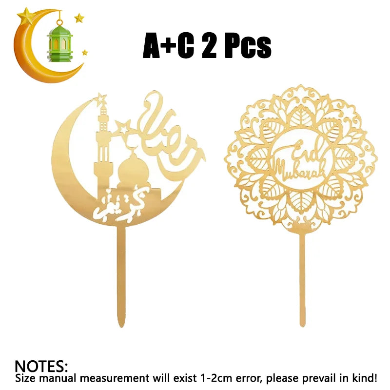 2026 Ramadan Eid Mubarak Gold Acrylic Cake Topper Set Muslim Ramadan Holiday Party Cake Decorations Party Home Decoration