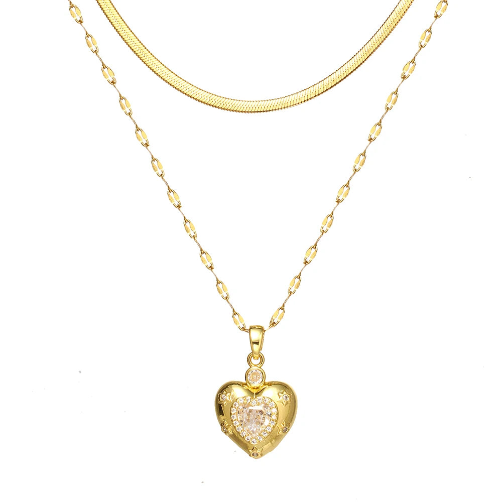 Women's High-End Heart-Shaped Necklace with Zircon Cross Pendant Stainless Steel Collarbone Chain Fashionable Jewelry
