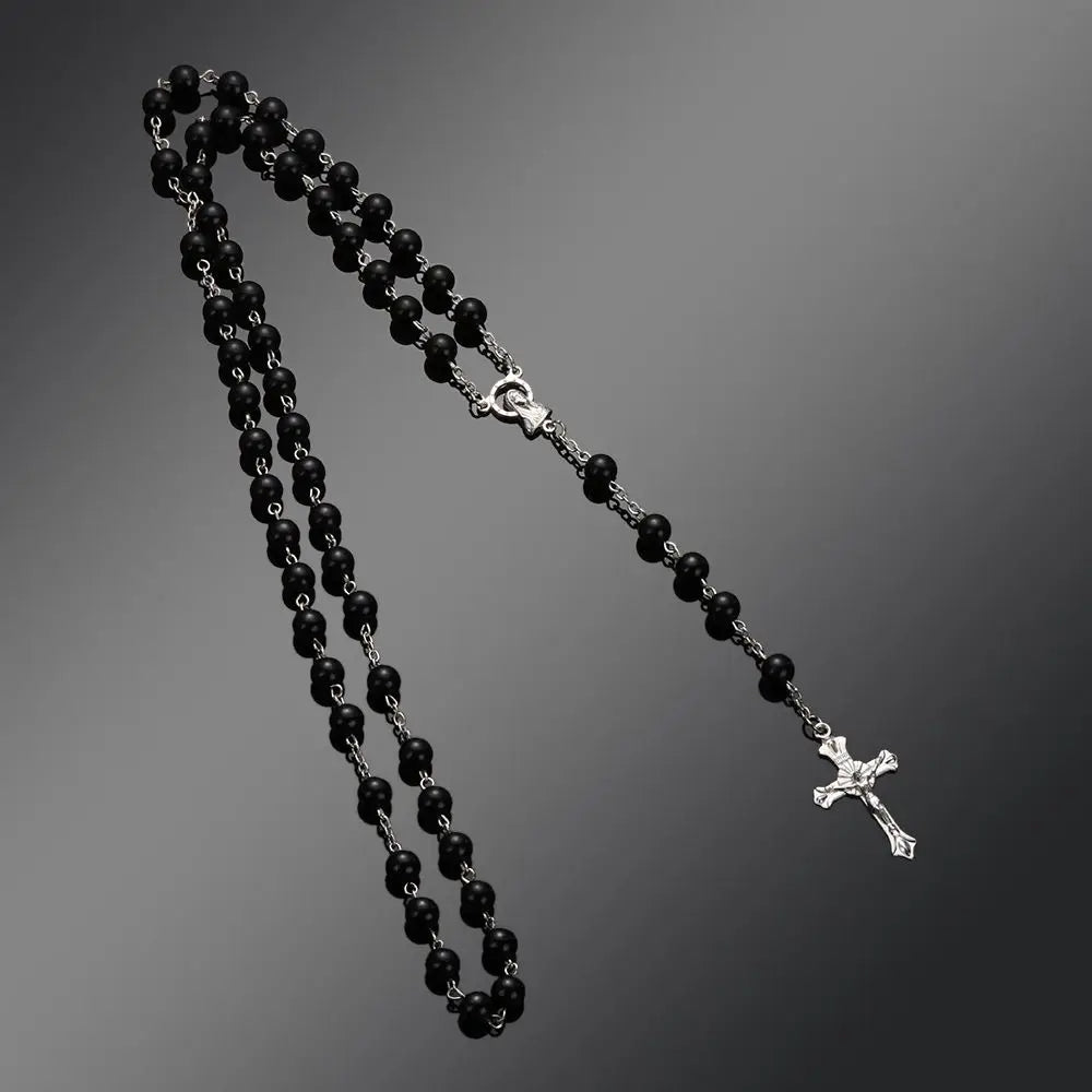 Fashion Vintage Cross Necklace Rosary Beads Chain Jesus Crucifix Virgin Mary Pendant Chain Jewelry Necklace