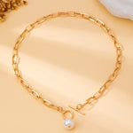 Women's Necklace Women's Simple Chain Necklace with Unique Clasp Design and Faux Pearl Pendant, Suitable for Daily Wear and Vacation Wear