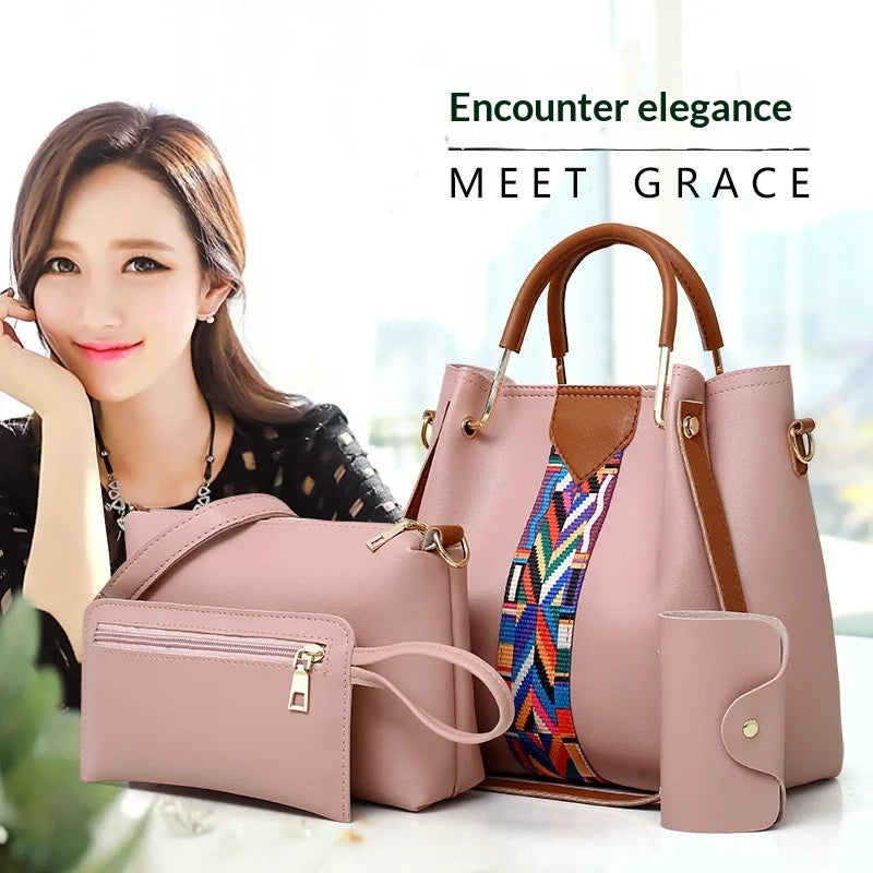 Women's Handbag New Fashion 4-Piece Set Tote Shoulder Crossbody Bag.