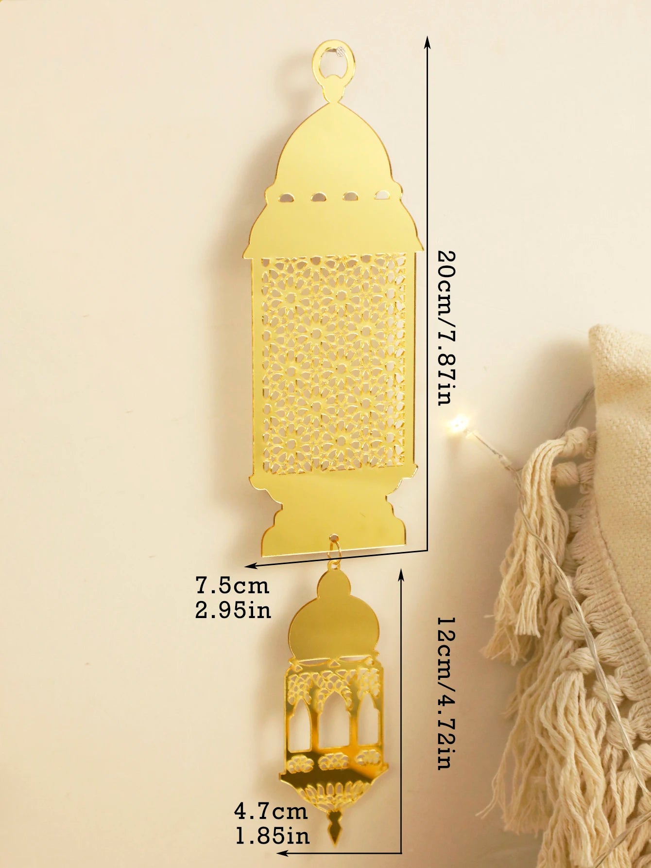 Gold Ramadan Acrylic Moon Hanging Ornaments with Hollow Mesh Star, Eid Mubarak Muslim Decor, Lanterns Wall Decor, Ramadan Kareem